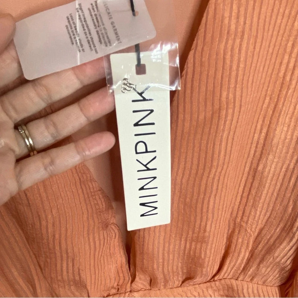 Revolve MINKPINK Tahlia Tiered Chiffon Mini Dress Terracotta SMALL Plung… - Picture 11 of 16